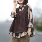 Set: Dotted Striped Shirt + V-neck Knit Vest