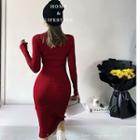 Stand-collar Long-sleeve Skinny Knit Dress