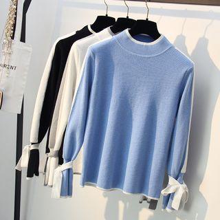Mock Neck Two-tone Tie-cuff Sweater