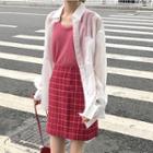 Pocket Detail Light Shirt / Knit Tank Top / Plaid A-line Skirt