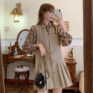 Printed Shirt / Mini Overall Dress