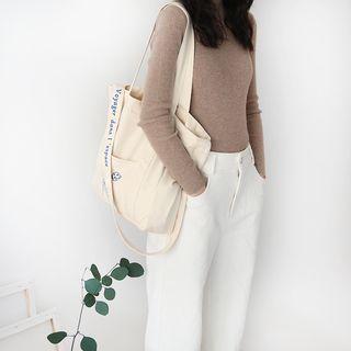 Embroidered Canvas Tote Bag Cat - One Size