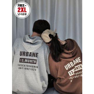 Couple Kangaroo-pocket Lettering Hoodie