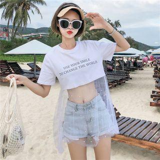 Short-sleeve Lettering Mesh Panel T-shirt