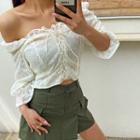 Off-shoulder Lace-up Lace Crop Top