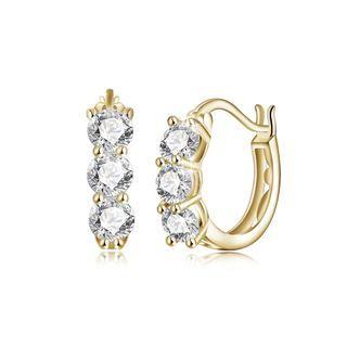 925 Sterling Silver Golden Simple Elegant Exquisite Circle Earrings And Ear Studs With Cubic Zircon Golden - One Size