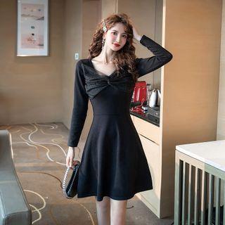 Mesh Panel Mini A-line Knit Dress