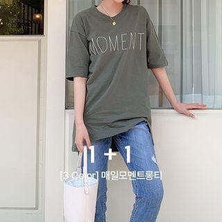 Set Of 2: [v Lyou] Dip-back Letter T-shirt