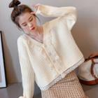 Long-sleeve Lace Panel Knit Sweater Cardigan