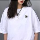 Elbow-sleeve Sun Embroidery T-shirt