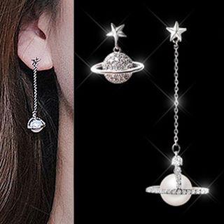 Planet Non-matching Drop Earring As Shown In Figure - One Size