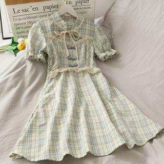 Ruffled-trim Checker A-line Dress
