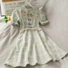 Ruffled-trim Checker A-line Dress