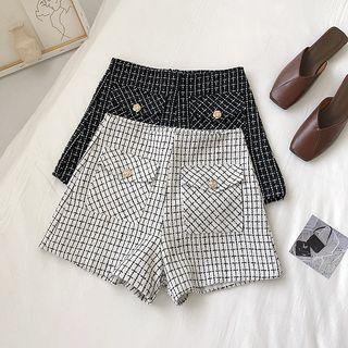 High-waist Check Tweed Shorts