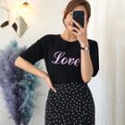 Love Letter Print Cotton T-shirt Black - One Size