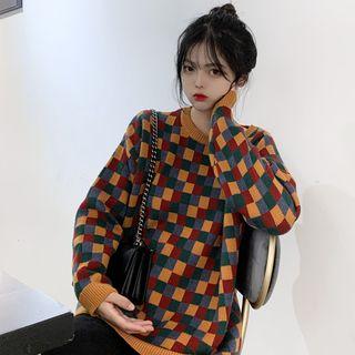 Plaid Round-neck Sweater