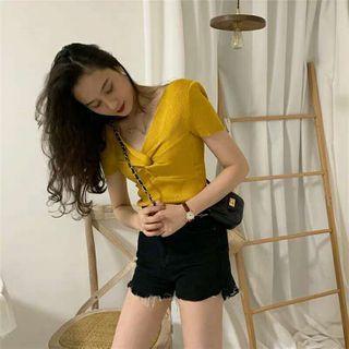 V Neckline Bow Knit Top