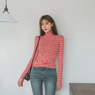 Turtleneck Striped Slim-fit Top