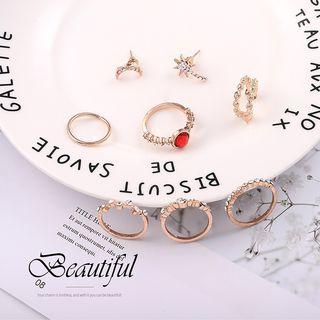 Set: Rhinestone Alloy Ring / Open Ring / Earring Gold - One Size
