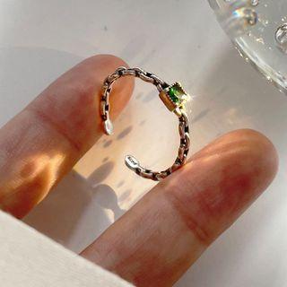 Square Rhinestone Alloy Open Ring