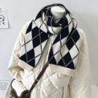 Argyle Knit Scarf Black & White - One Size