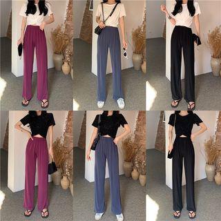 Cropped Short-sleeve T-shirt / High Waist Straight-cut Pants