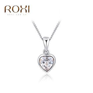 Rhinestone Heart Pendant Necklace Silver - One Size
