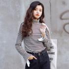 Mock-neck Stripe Long-sleeve Knit Sweater