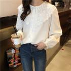 Crochet Lace Collar Blouse White - One Size