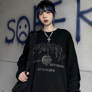 Flame Rhinestone Long-sleeve T-shirt
