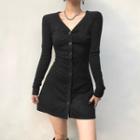 Long-sleeve Button-up Mini -line Dress
