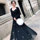 Set: Camisole Top + Cardigan + Pleated Maxi Skirt