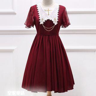 Cross Embroidered Short-sleeve A-line Dress