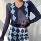 Set: Cropped Argyle Cardigan + Knit Mini Skirt