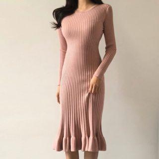 Rib Knit Long-sleeve Midi Sweater Dress