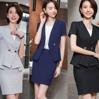 Short-sleeve Frill Trim Blazer / Pencil Skirt / Dress Pants / Set