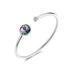 925 Sterling Silver Simple Elegant Fashion Open Bangle With Multicolor Austrian Element Crystal Silver - One Size