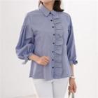 Puff-sleeve Tie-cuff Frill-trim Shirt