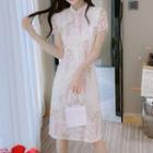 Short-sleeve Floral Printed Qipao Dress