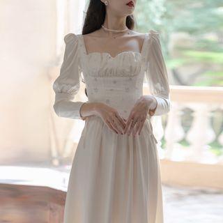 Long-sleeve Square-neck Midi Corset Dress