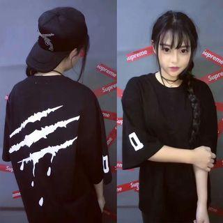 Back Print Elbow Sleeve T-shirt