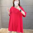 Plain Oversize Elbow-sleeve T-shirt