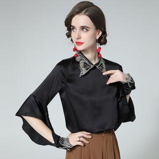 Long Sleeve Butterfly Embroidery Blouse