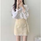 Crochet Trim Ruffled Blouse / Fringed Mini A-line Skirt