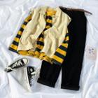 Striped Long-sleeve T-shirt / Plain Vest / Corduroy Harem Pants