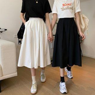 Elastic-waist Cargo Midi Skirt
