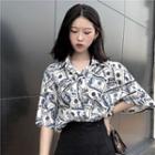 Printed Elbow-sleeve Shirt Off White - One Size