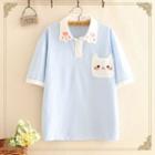 Cat Patch Paw Collar Short-sleeve Top