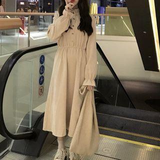 Long-sleeve Corduory Midi A-line Dress