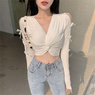 Cold-shoulder Ribbon Twist Top